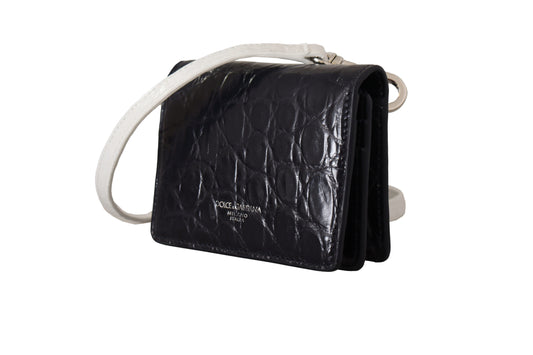 Dolce &amp; Gabbana Blau-weißes Kartenetui mit Caiman-Lederriemen