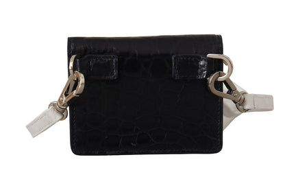 Dolce &amp; Gabbana Blau-weißes Kartenetui mit Caiman-Lederriemen