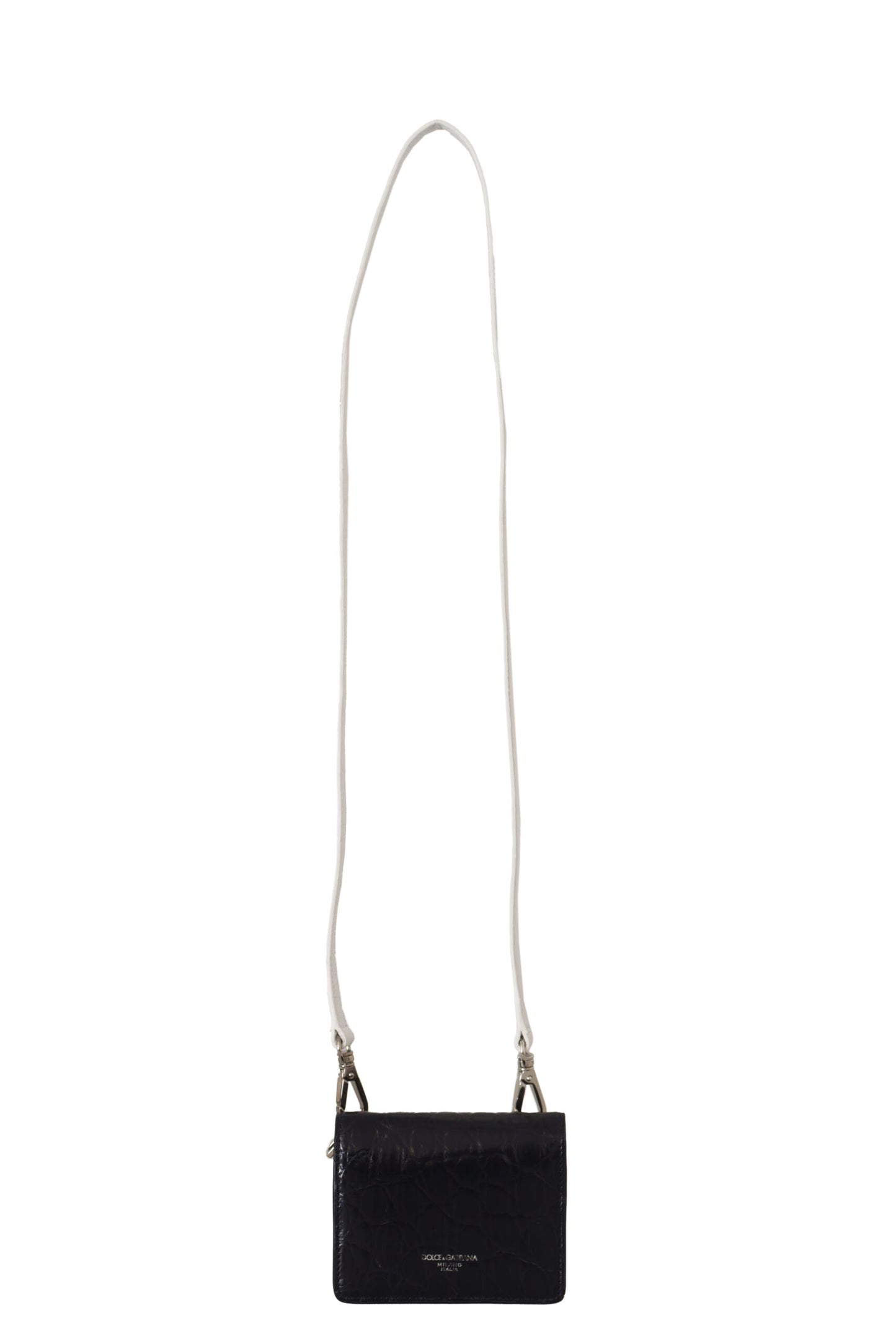 Dolce &amp; Gabbana Blau-weißes Kartenetui mit Caiman-Lederriemen