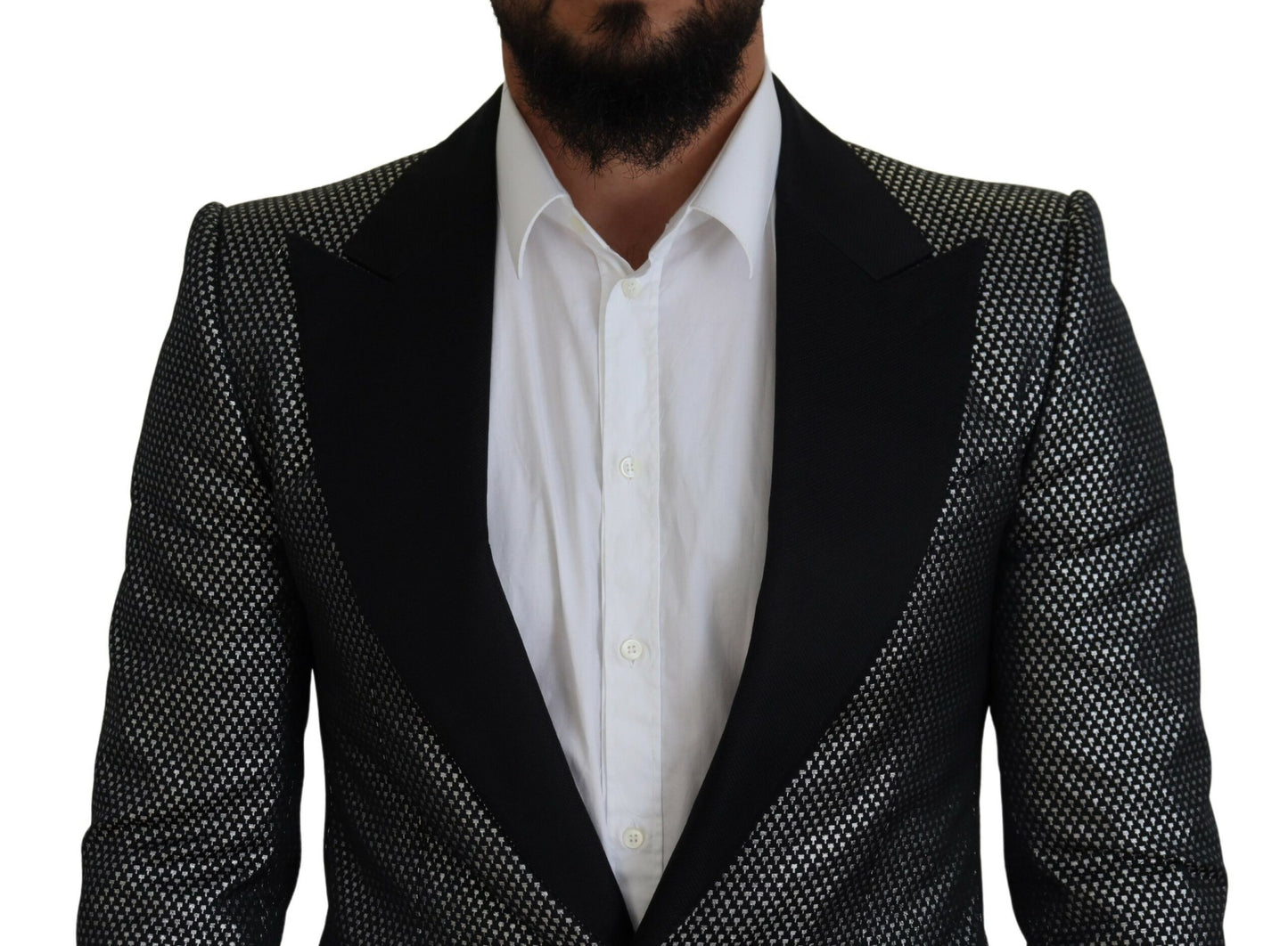 Dolce &amp; Gabbana – Slim Fit-Jackenblazer aus Jacquard in Schwarz und Silber