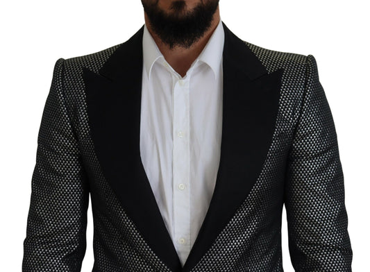 Dolce &amp; Gabbana – Slim Fit-Jackenblazer aus Jacquard in Schwarz und Silber
