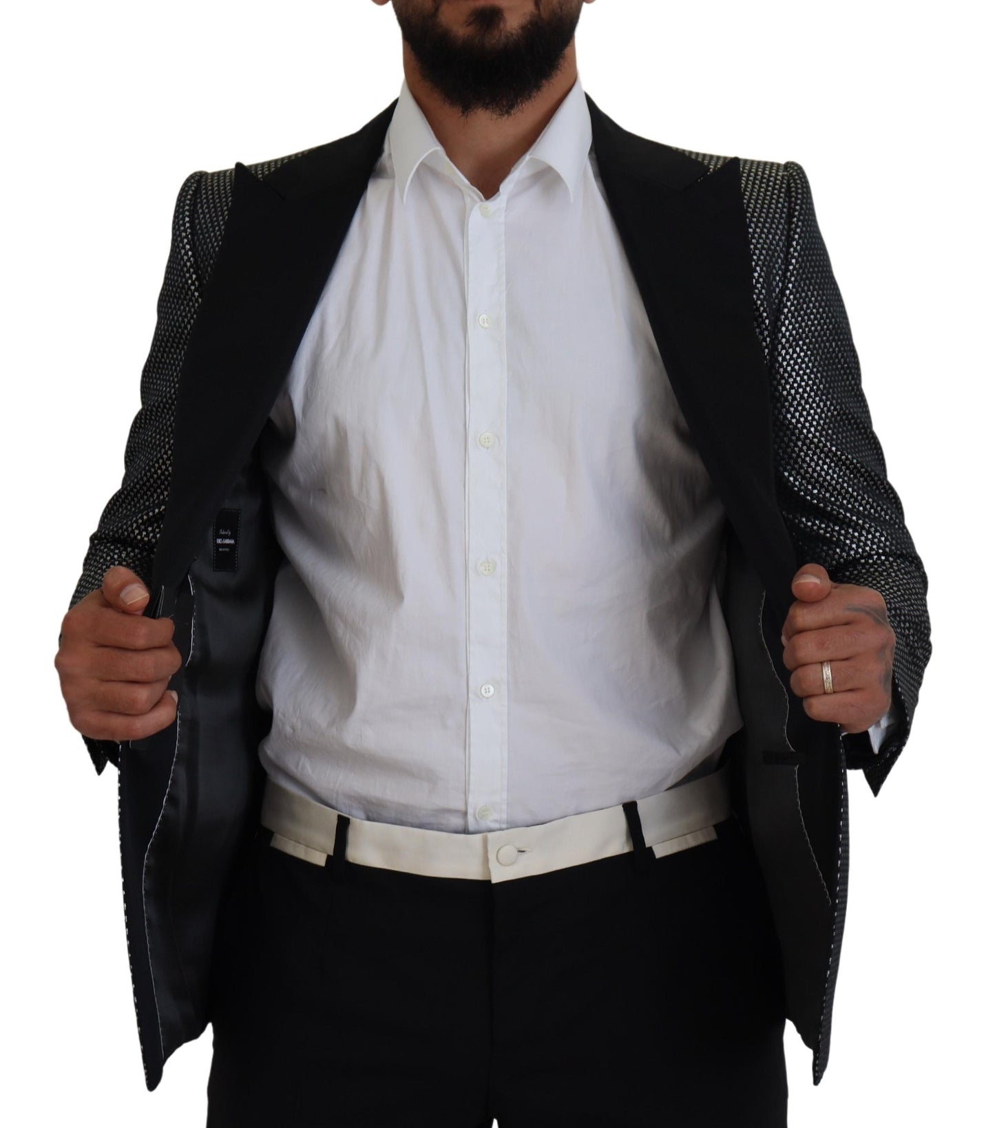 Dolce &amp; Gabbana – Slim Fit-Jackenblazer aus Jacquard in Schwarz und Silber