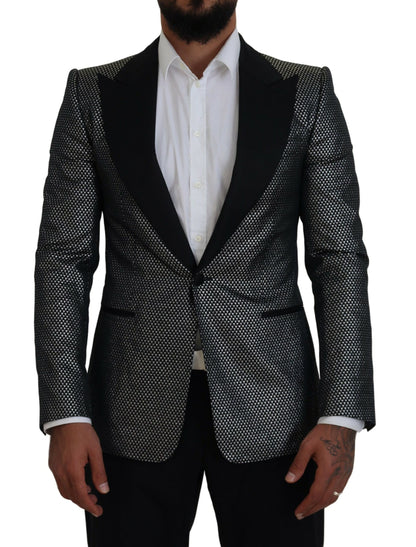 Dolce &amp; Gabbana – Slim Fit-Jackenblazer aus Jacquard in Schwarz und Silber