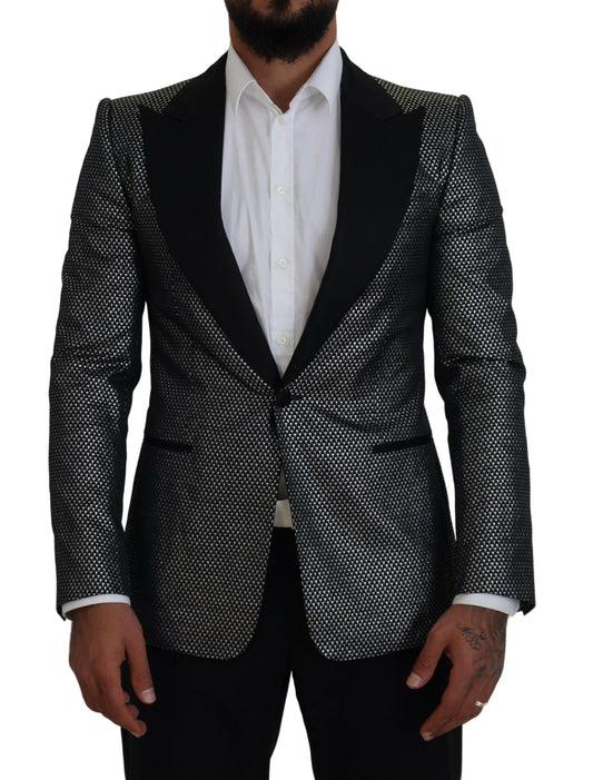 Dolce &amp; Gabbana – Slim Fit-Jackenblazer aus Jacquard in Schwarz und Silber