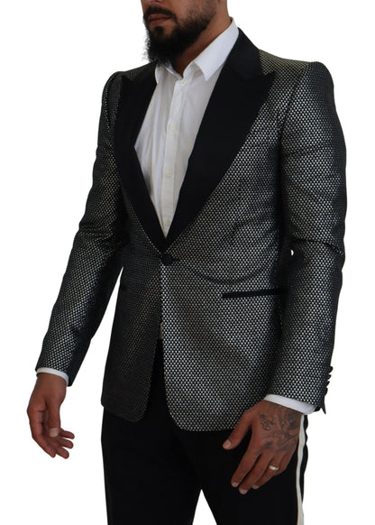 Dolce &amp; Gabbana – Slim Fit-Jackenblazer aus Jacquard in Schwarz und Silber