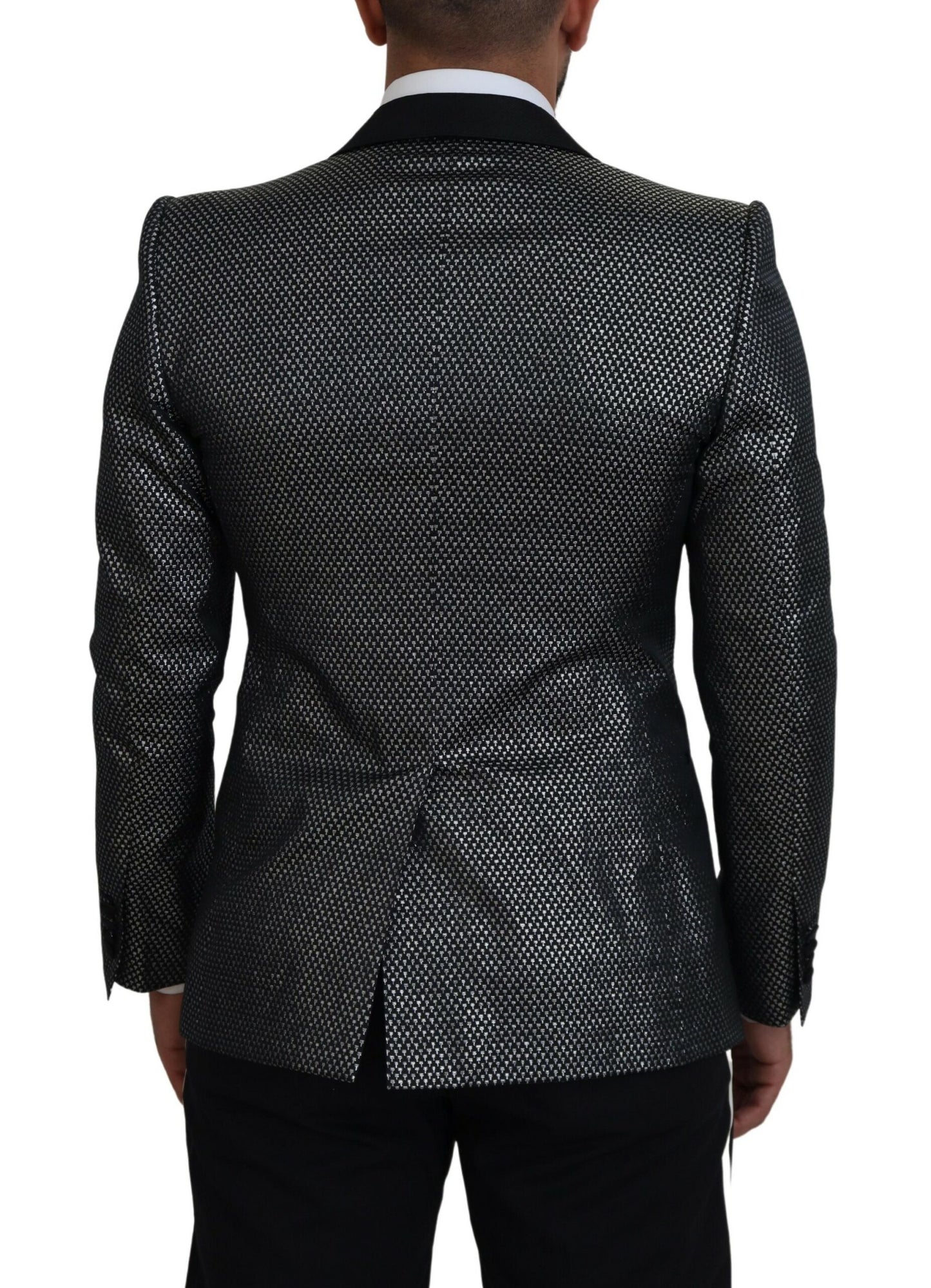 Dolce &amp; Gabbana – Slim Fit-Jackenblazer aus Jacquard in Schwarz und Silber
