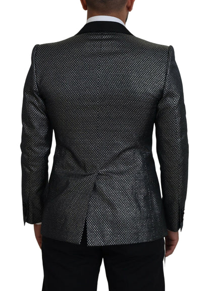 Dolce &amp; Gabbana – Slim Fit-Jackenblazer aus Jacquard in Schwarz und Silber