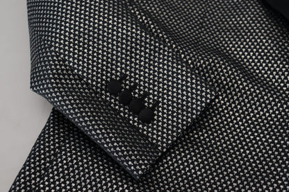 Dolce &amp; Gabbana – Slim Fit-Jackenblazer aus Jacquard in Schwarz und Silber