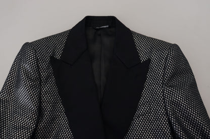 Dolce &amp; Gabbana – Slim Fit-Jackenblazer aus Jacquard in Schwarz und Silber