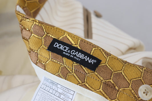 Dolce &amp; Gabbana – Smokinganzug in gebrochenem Weiß und Gold mit Streifen im Slim Fit