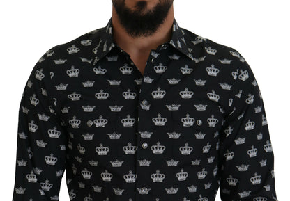 Dolce & Gabbana Black Crown Print GOLD Slim Shirt