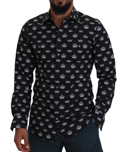 Dolce & Gabbana Black Crown Print GOLD Slim Shirt