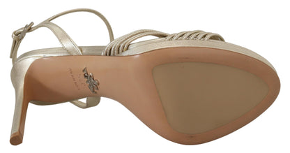 Prada Gold Leder Sandalen Knöchelriemen Heels Stiletto Sandale