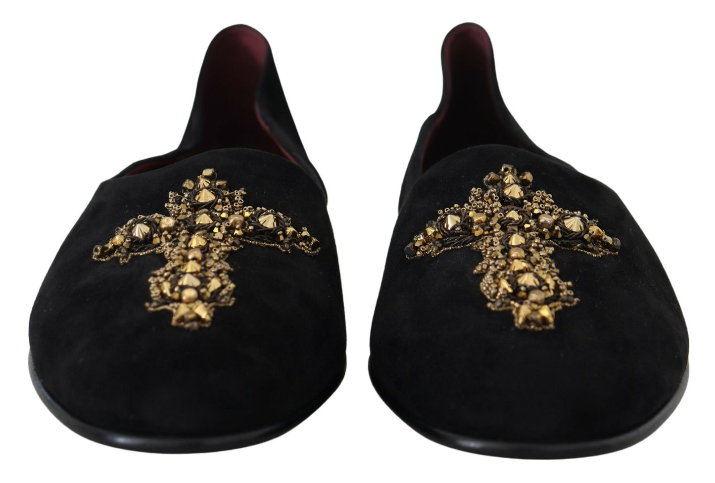 Dolce &amp; Gabbana – Slipper aus schwarzem Wildleder mit goldenem Kreuz