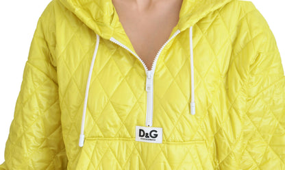 Dolce &amp; Gabbana – Gelbe, gesteppte Pulloverjacke aus Nylon mit Kapuze