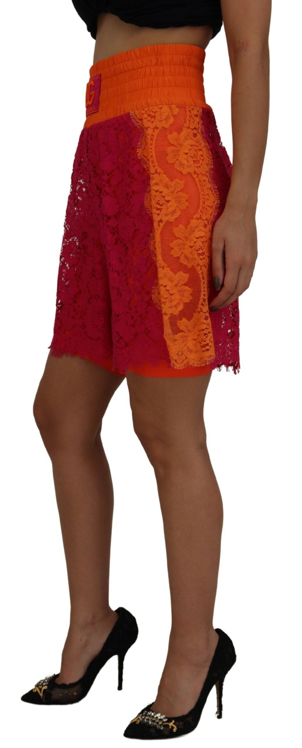 Dolce &amp; Gabbana Pink-orangefarbene Shorts aus Baumwolle mit hoher Taille