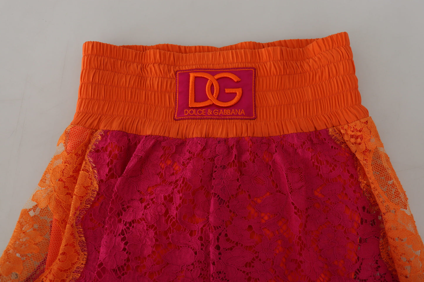 Dolce &amp; Gabbana Pink-orangefarbene Shorts aus Baumwolle mit hoher Taille