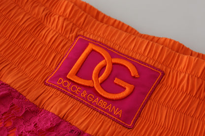 Dolce &amp; Gabbana Pink-orangefarbene Shorts aus Baumwolle mit hoher Taille