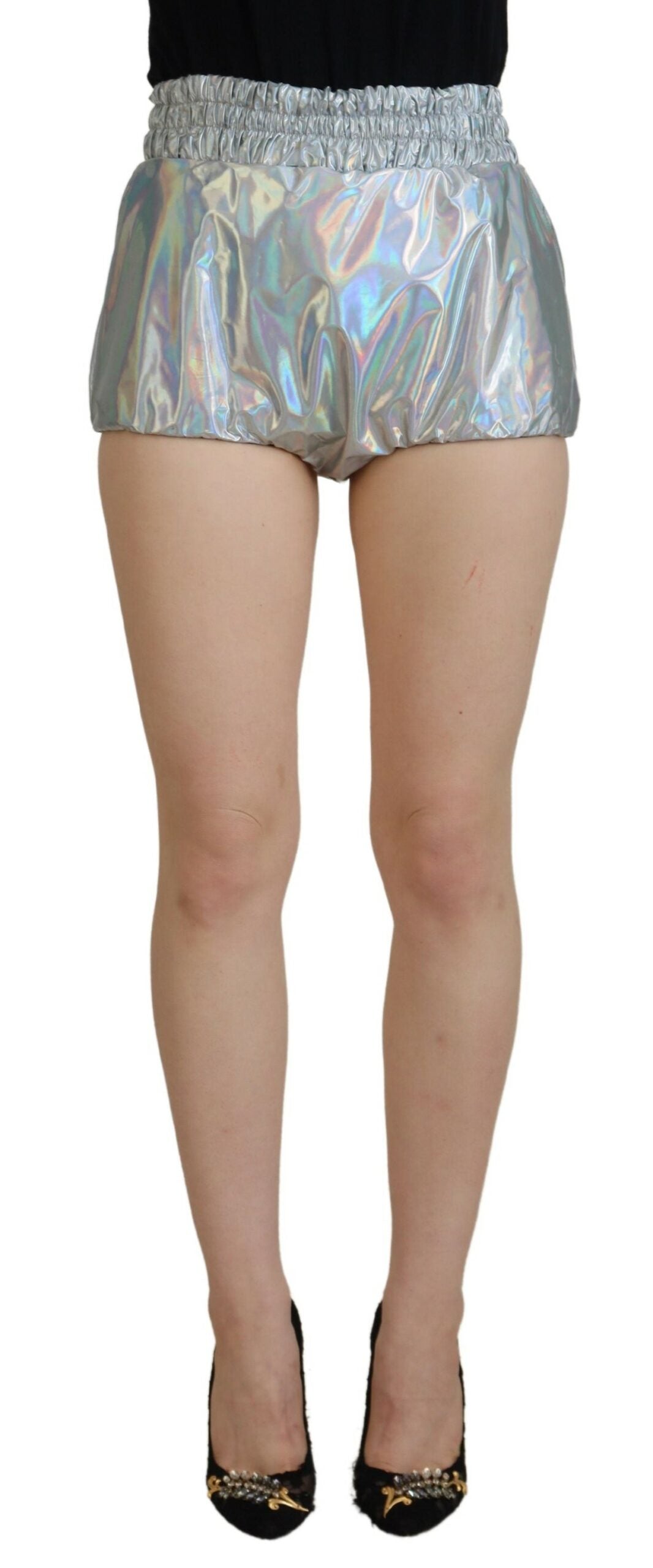 Dolce &amp; Gabbana, silberne holografische Hotpants-Shorts mit hoher Taille