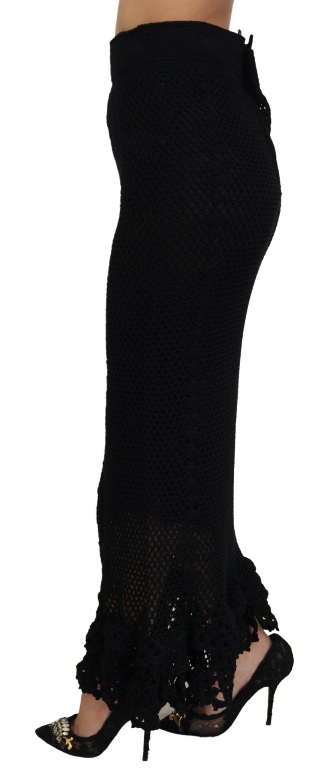 Dolce &amp; Gabbana – Schwarzer Meerjungfrauenrock aus gestrickter Baumwolle mit hoher Taille