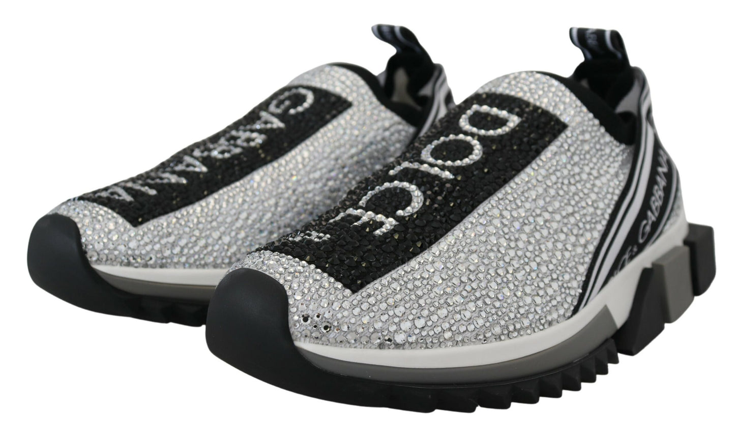 Dolce &amp; Gabbana Silber Strass Sorrento Sneakers Schuhe