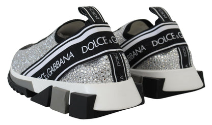 Dolce &amp; Gabbana Silber Strass Sorrento Sneakers Schuhe