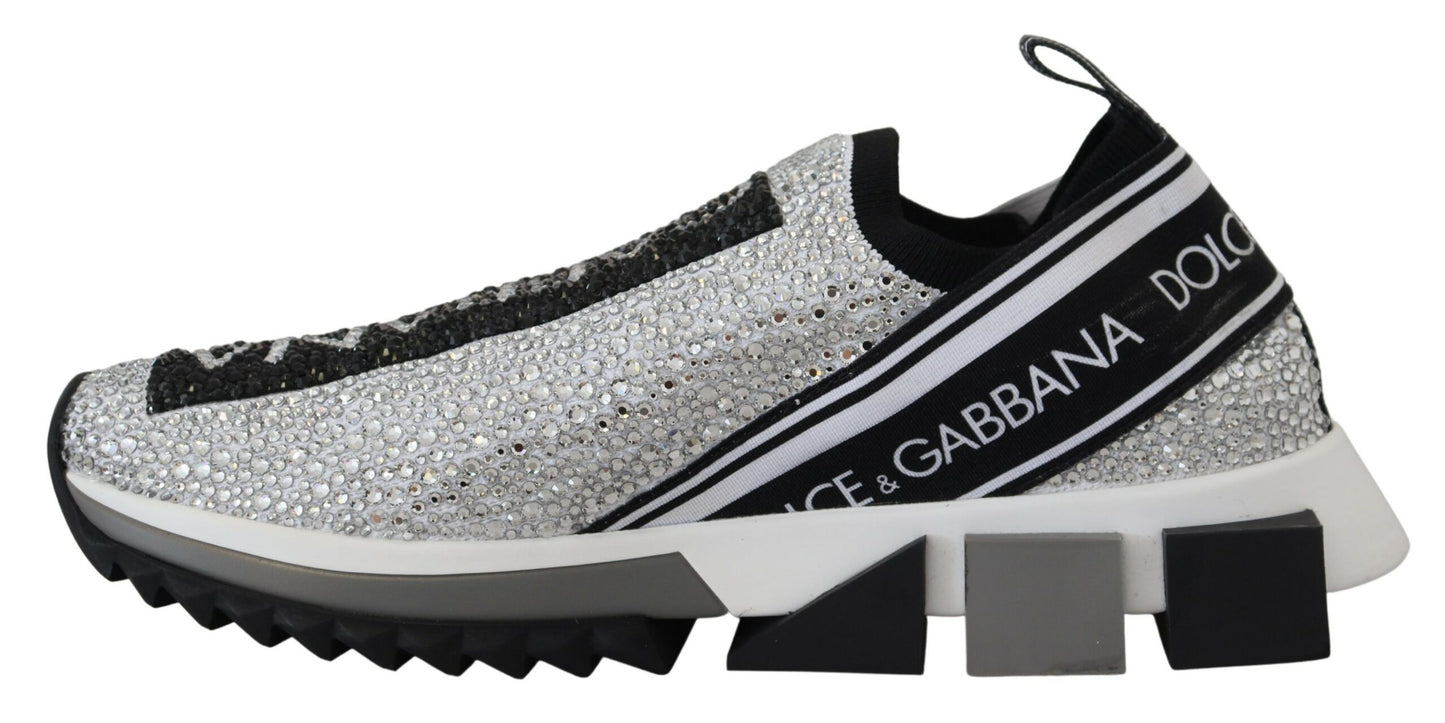 Dolce &amp; Gabbana Silber Strass Sorrento Sneakers Schuhe