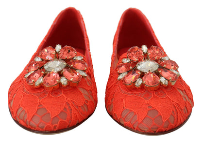 Dolce &amp; Gabbana – Rote Taormina-Ballerinas mit Spitzenkristallen