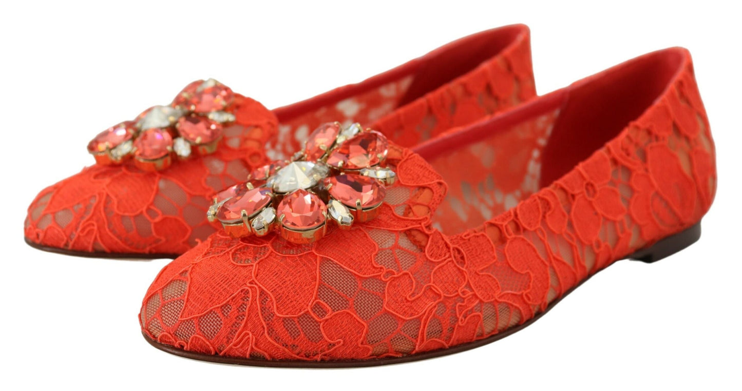 Dolce &amp; Gabbana – Rote Taormina-Ballerinas mit Spitzenkristallen
