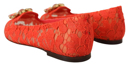 Dolce &amp; Gabbana – Rote Taormina-Ballerinas mit Spitzenkristallen