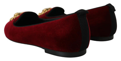 Dolce &amp; Gabbana Bordeaux Samt Slip-On Loafers Flats Schuhe