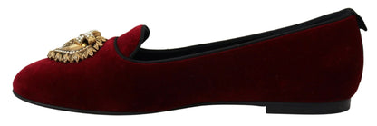 Dolce &amp; Gabbana Bordeaux Samt Slip-On Loafers Flats Schuhe
