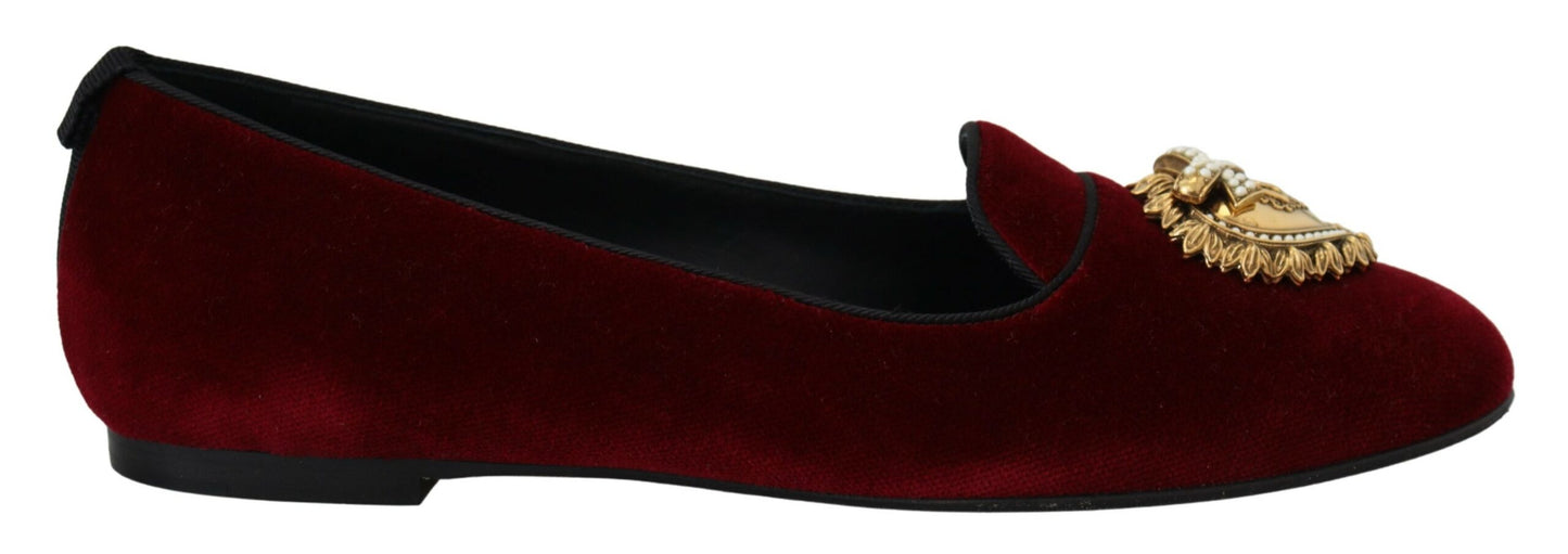 Dolce &amp; Gabbana Bordeaux Samt Slip-On Loafers Flats Schuhe