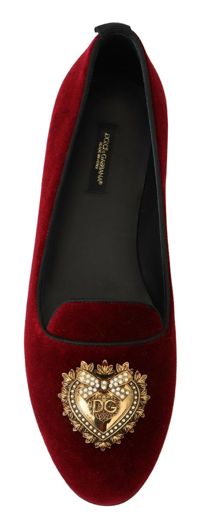 Dolce &amp; Gabbana Bordeaux Samt Slip-On Loafers Flats Schuhe