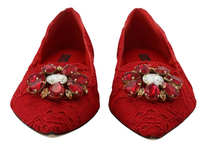 Dolce &amp; Gabbana Rote Taormina Kristalle Loafer Flats Schuhe