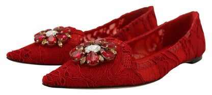 Dolce &amp; Gabbana Rote Taormina Kristalle Loafer Flats Schuhe