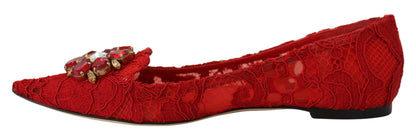 Dolce &amp; Gabbana Rote Taormina Kristalle Loafer Flats Schuhe