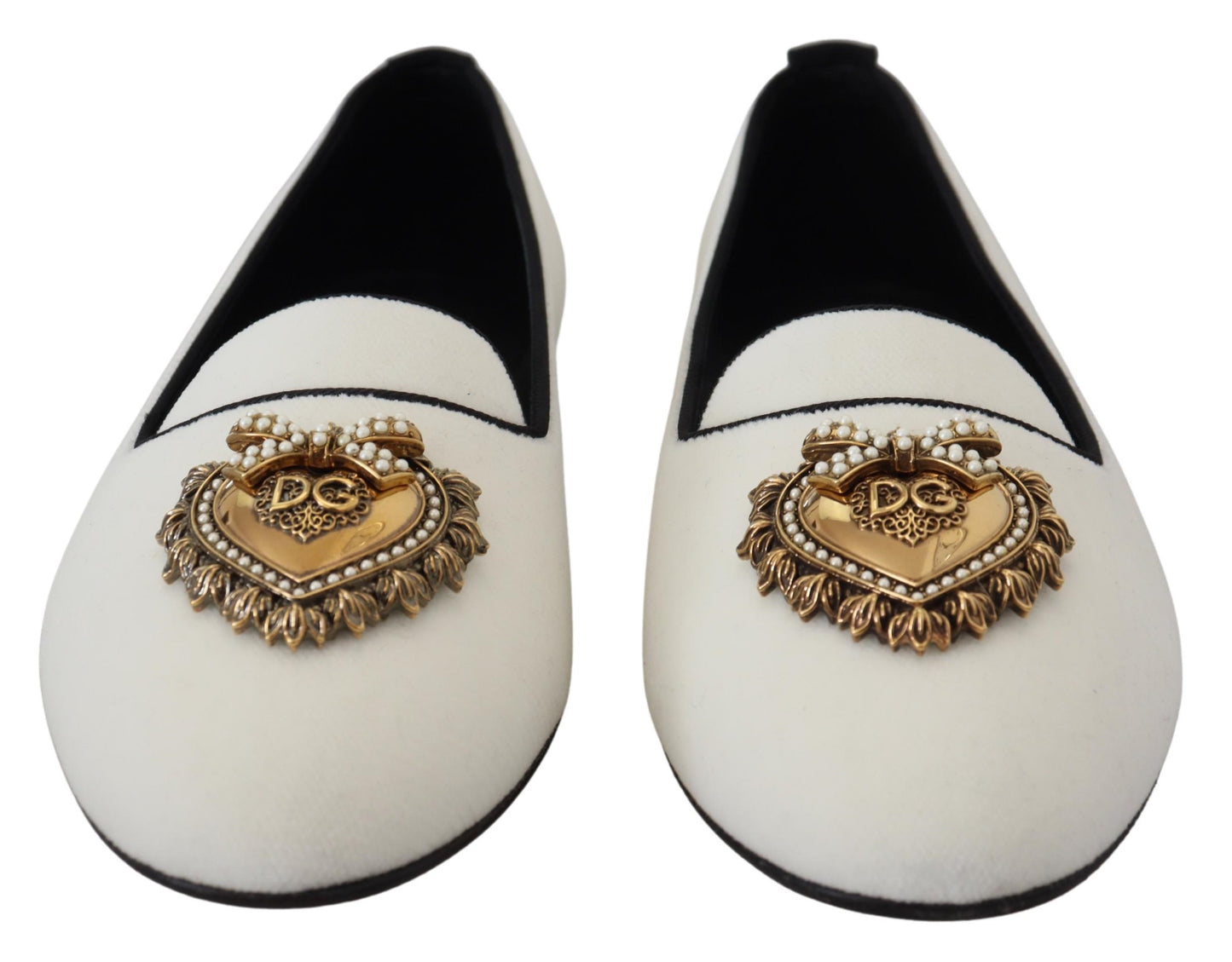 Dolce &amp; Gabbana – Slipper aus weißem Samt, flache Schuhe