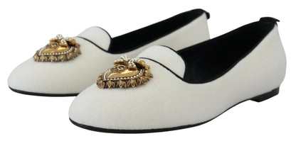 Dolce &amp; Gabbana – Slipper aus weißem Samt, flache Schuhe