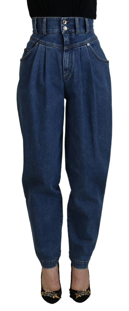 Dolce &amp; Gabbana Blaue Jeans mit hoher Taille aus Baumwollstretch