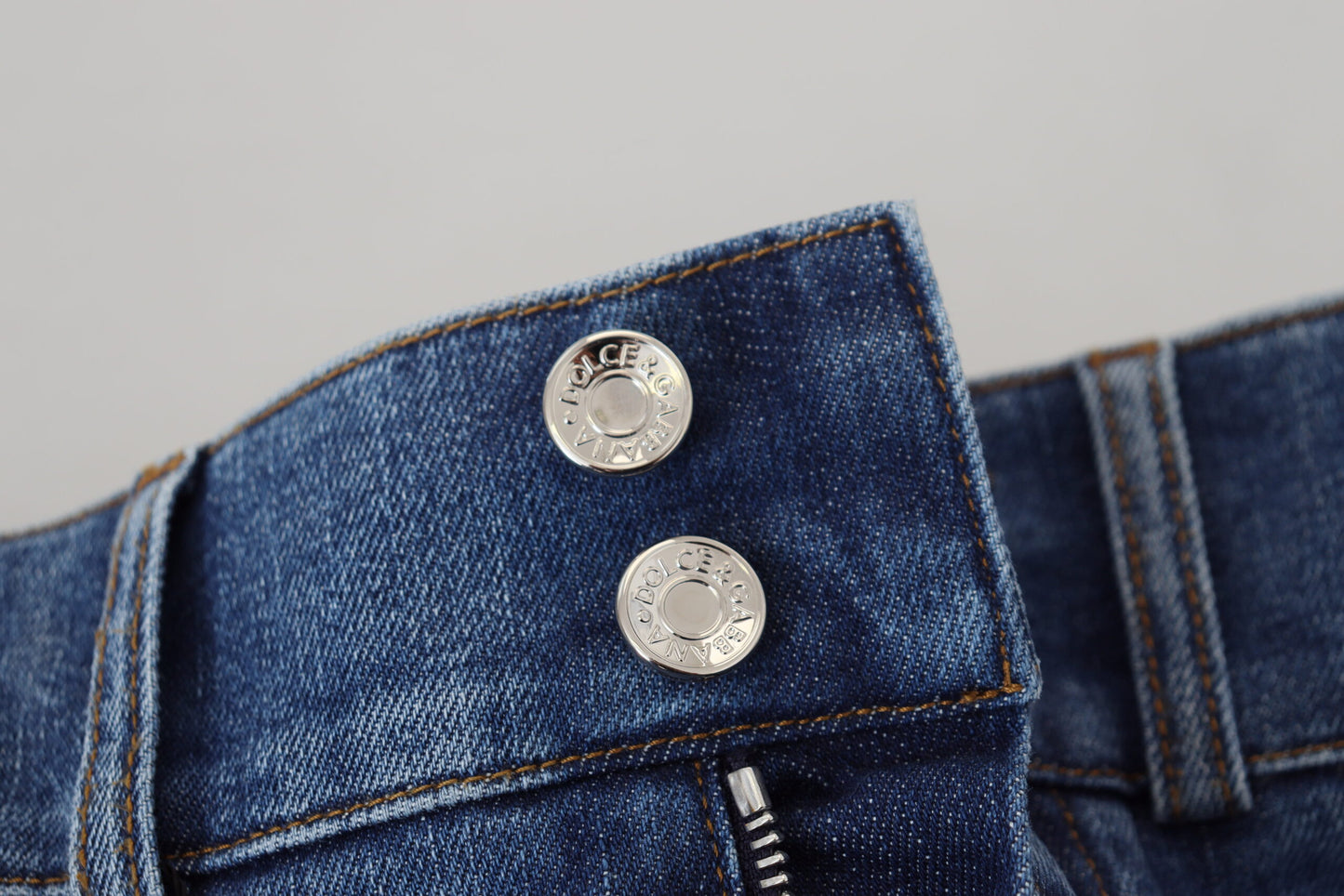 Dolce &amp; Gabbana Blaue Jeans mit hoher Taille aus Baumwollstretch