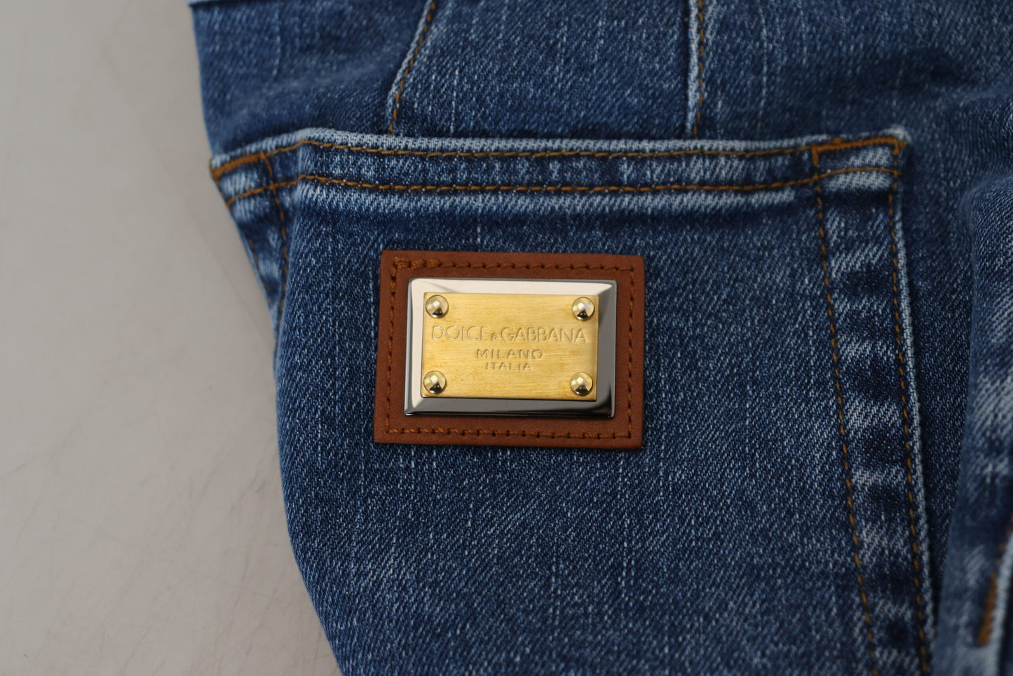 Dolce &amp; Gabbana Blaue Jeans mit hoher Taille aus Baumwollstretch