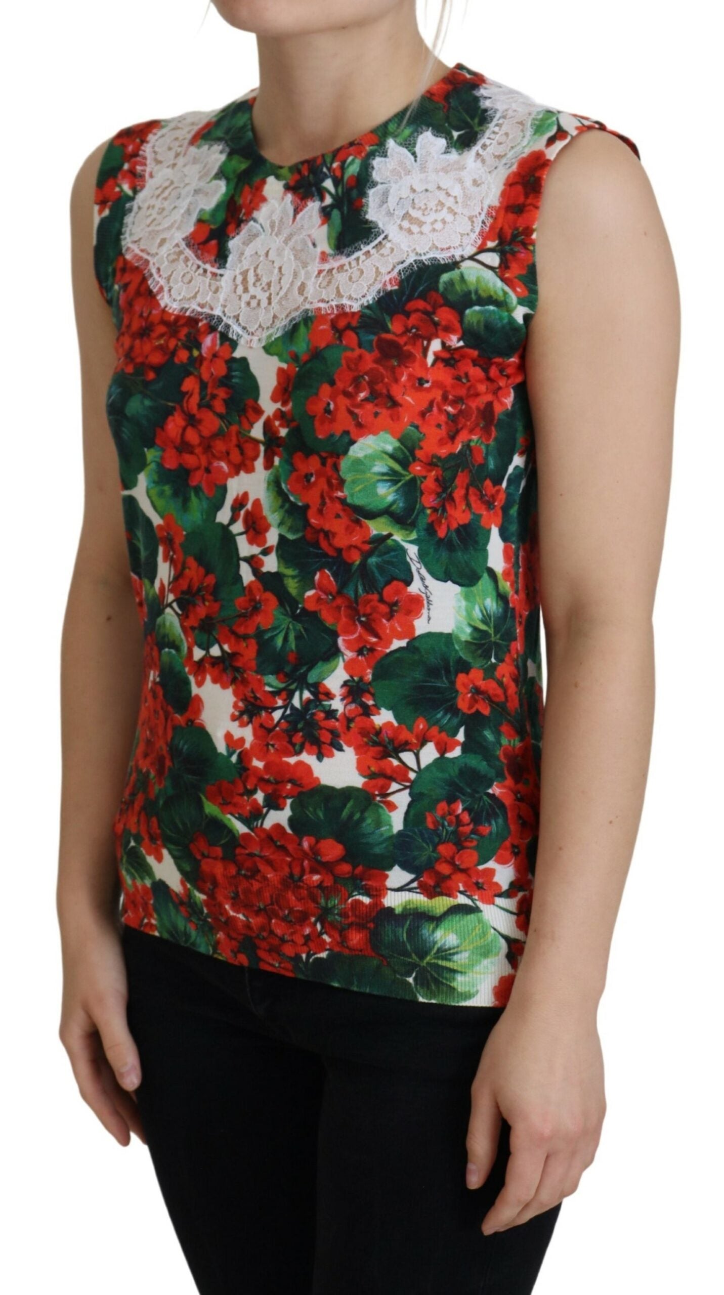 Dolce &amp; Gabbana – Weißes Tanktop aus geblümter Wollspitze
