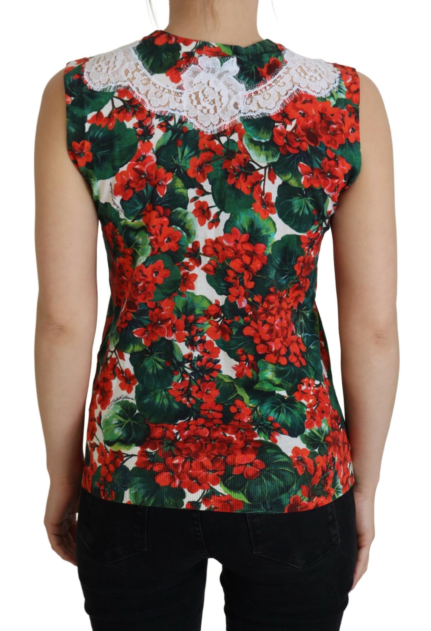 Dolce &amp; Gabbana – Weißes Tanktop aus geblümter Wollspitze