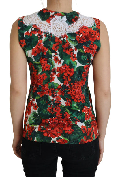 Dolce &amp; Gabbana – Weißes Tanktop aus geblümter Wollspitze