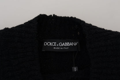 Dolce &amp; Gabbana – Schwarzer Pullover aus Wollstrick mit Rundhalsausschnitt