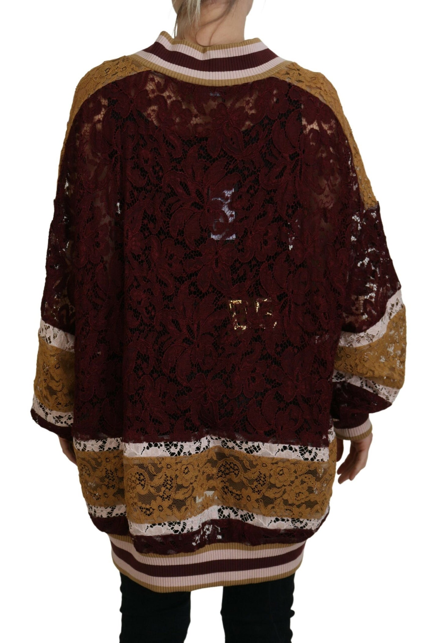 Dolce &amp; Gabbana Mehrfarbiger Pullover mit V-Ausschnitt aus Spitze