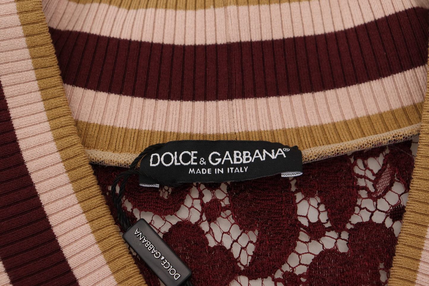 Dolce &amp; Gabbana Mehrfarbiger Pullover mit V-Ausschnitt aus Spitze