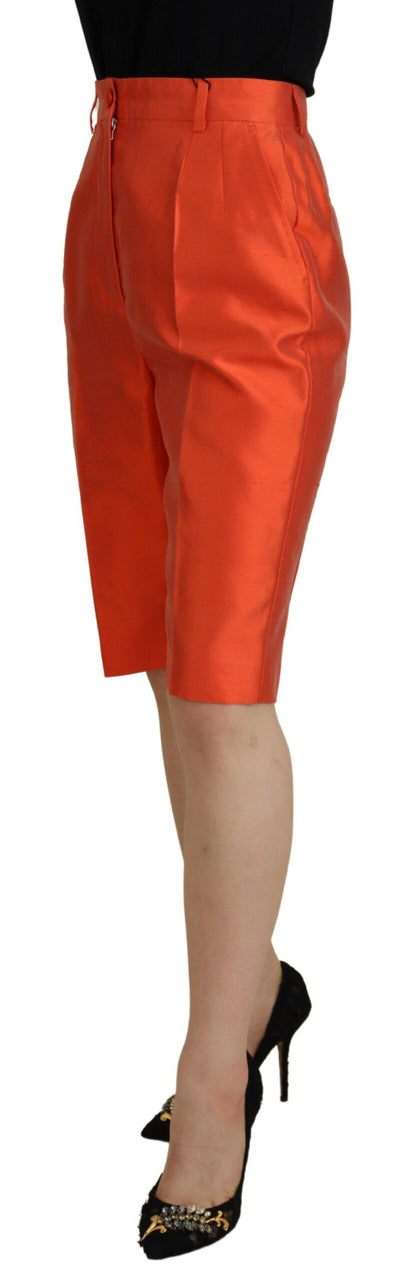 Dolce &amp; Gabbana – Orangefarbene, verkürzte Hose aus Seide mit hoher Taille