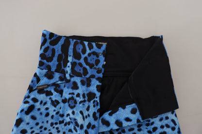 Dolce &amp; Gabbana – Blaue Hose mit hohem Bund und Leopardenmuster